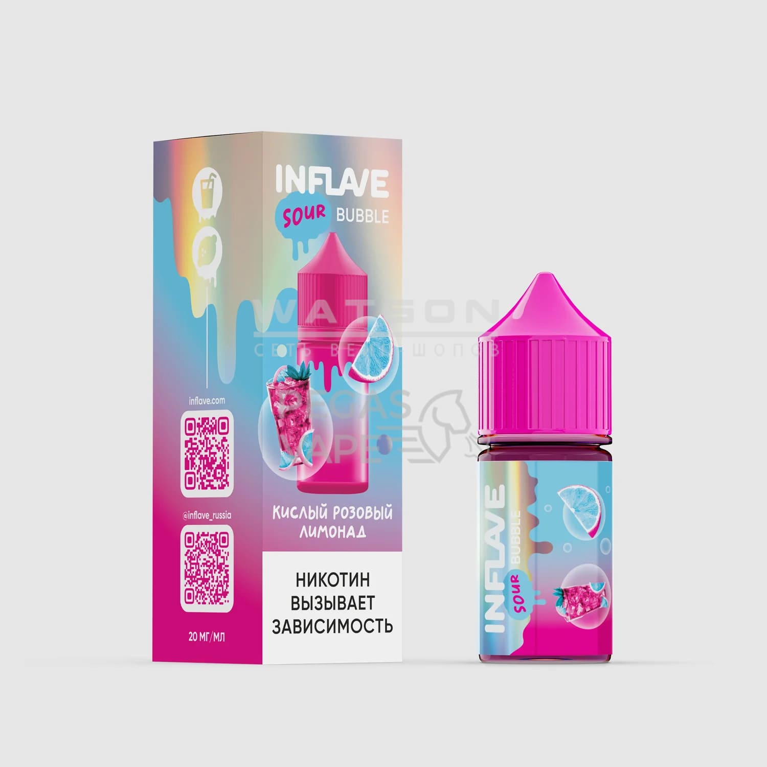 Жидкость INFLAVE BUBBLE (Кислый розовый лимонад) 30 мл 2% (20 мг/мл) Жидкость INFLAVE BUBBLE (Кислый розовый лимонад) 30 мл 2% (20 мг/мл)
