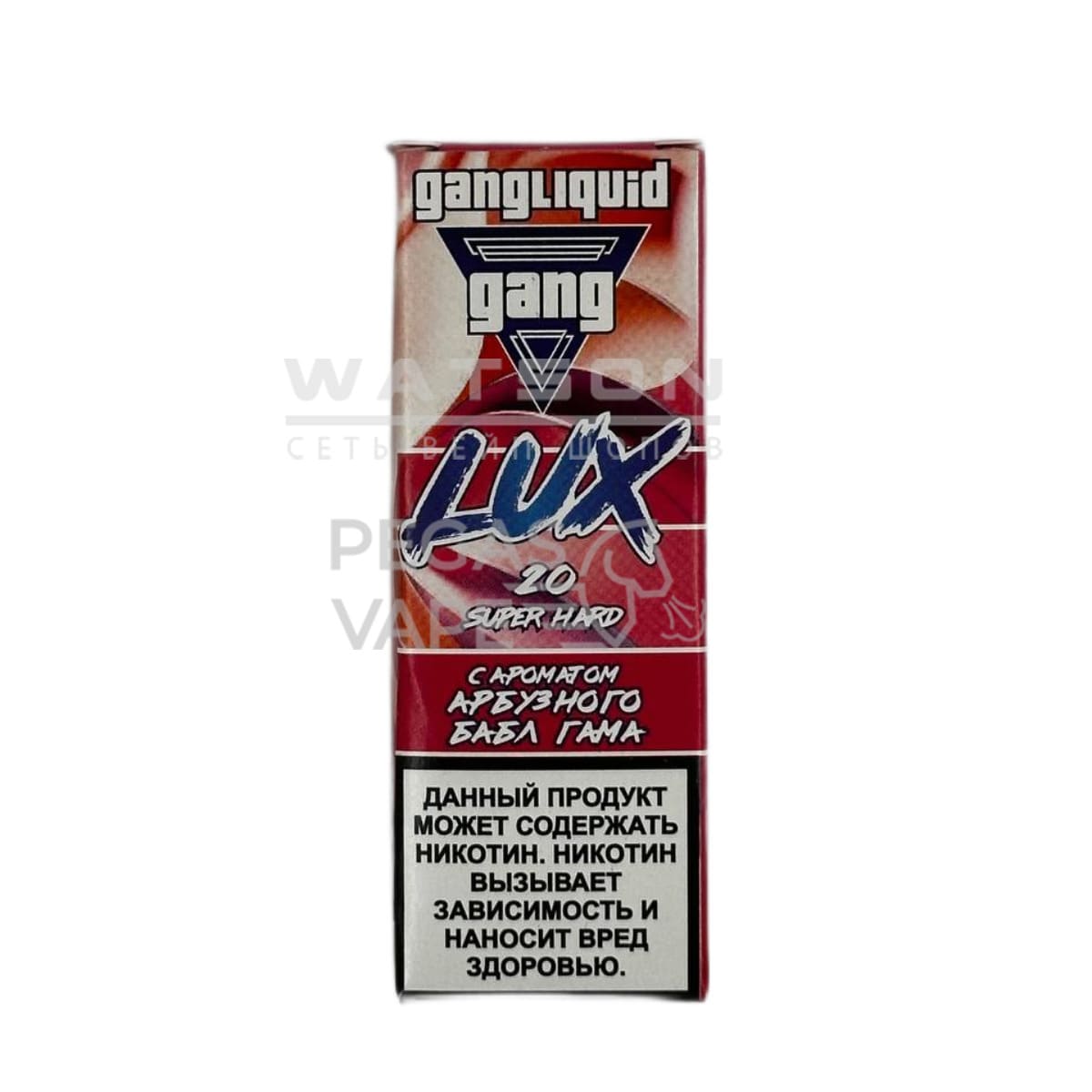 Жидкость GANG LUX SUPER HARD (Арбузный бабл гам) 30 мл 2% (20 мг/мл) Strong Жидкость GANG LUX SUPER HARD (Арбузный бабл гам) 30 мл 2% (20 мг/мл) Strong